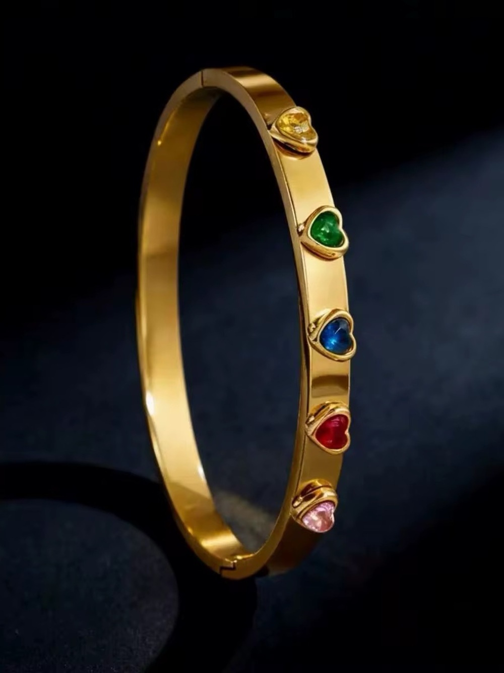 Gold and Silver Heart Gem Bangle Set - Multicolor Heart Charm Braceletso - Picture 4 of 5